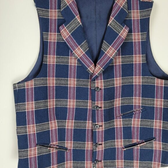 Allen Edmonds Plaid Wool Vest Size 42L Classic Preppy Tweed Vintage Style - Picture 4 of 11